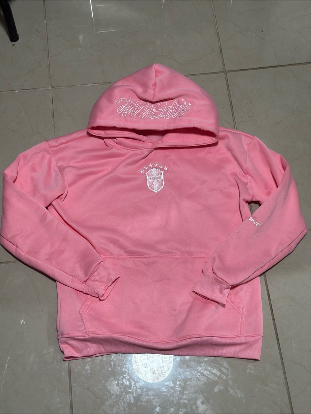 Pink Hooded Sweatshirt with Embroidered Crest